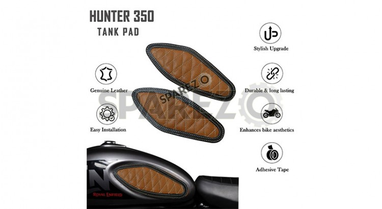 Royal Enfield Hunter 350 Genuine Leather Diamond Design Tank Pad Brown D1 - SPAREZO